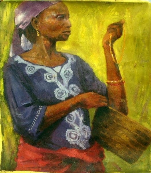 Seated figure preparing for market — Market Ready