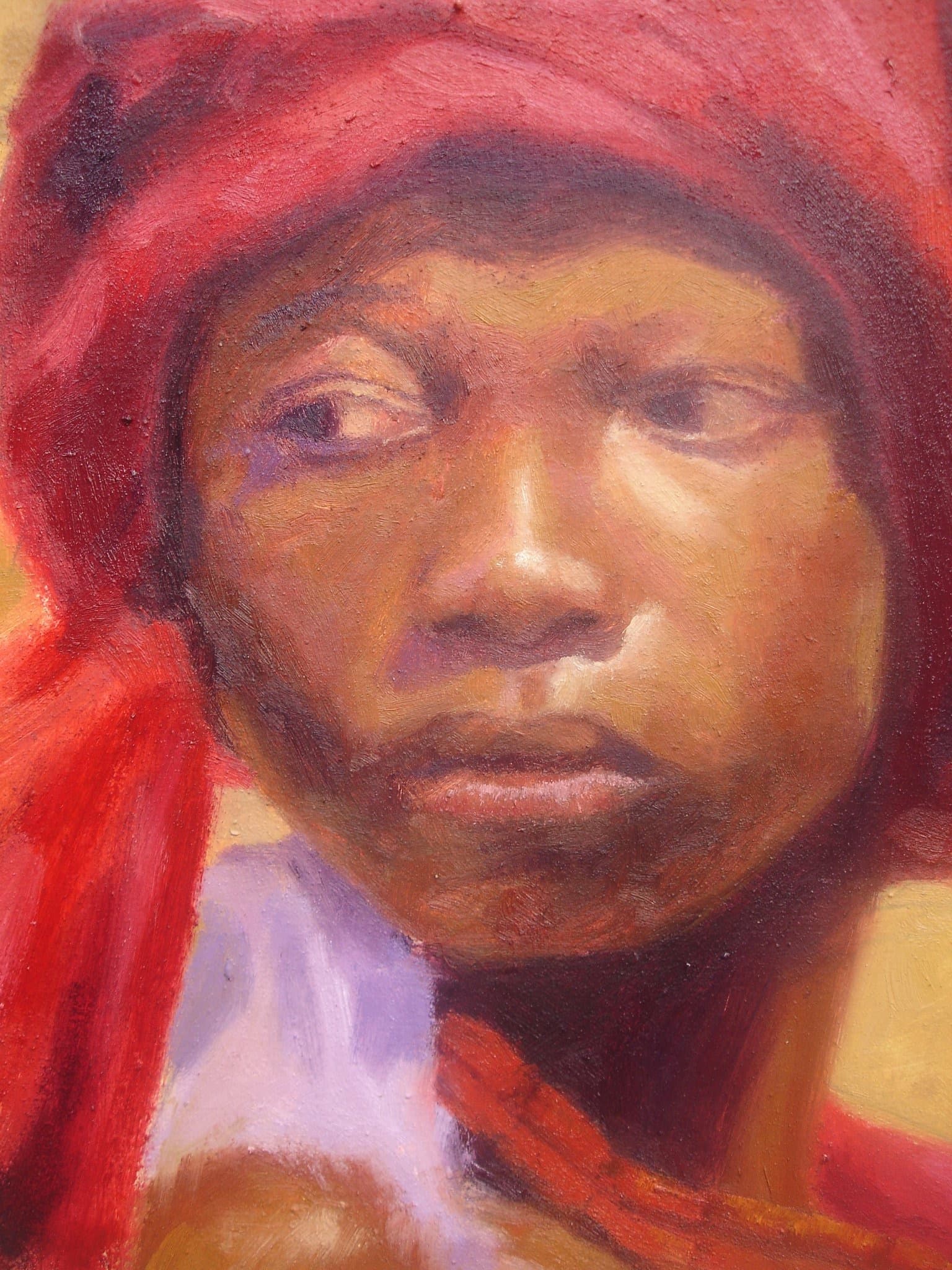 Painting of a young woman in a red headscarf — The Northerner