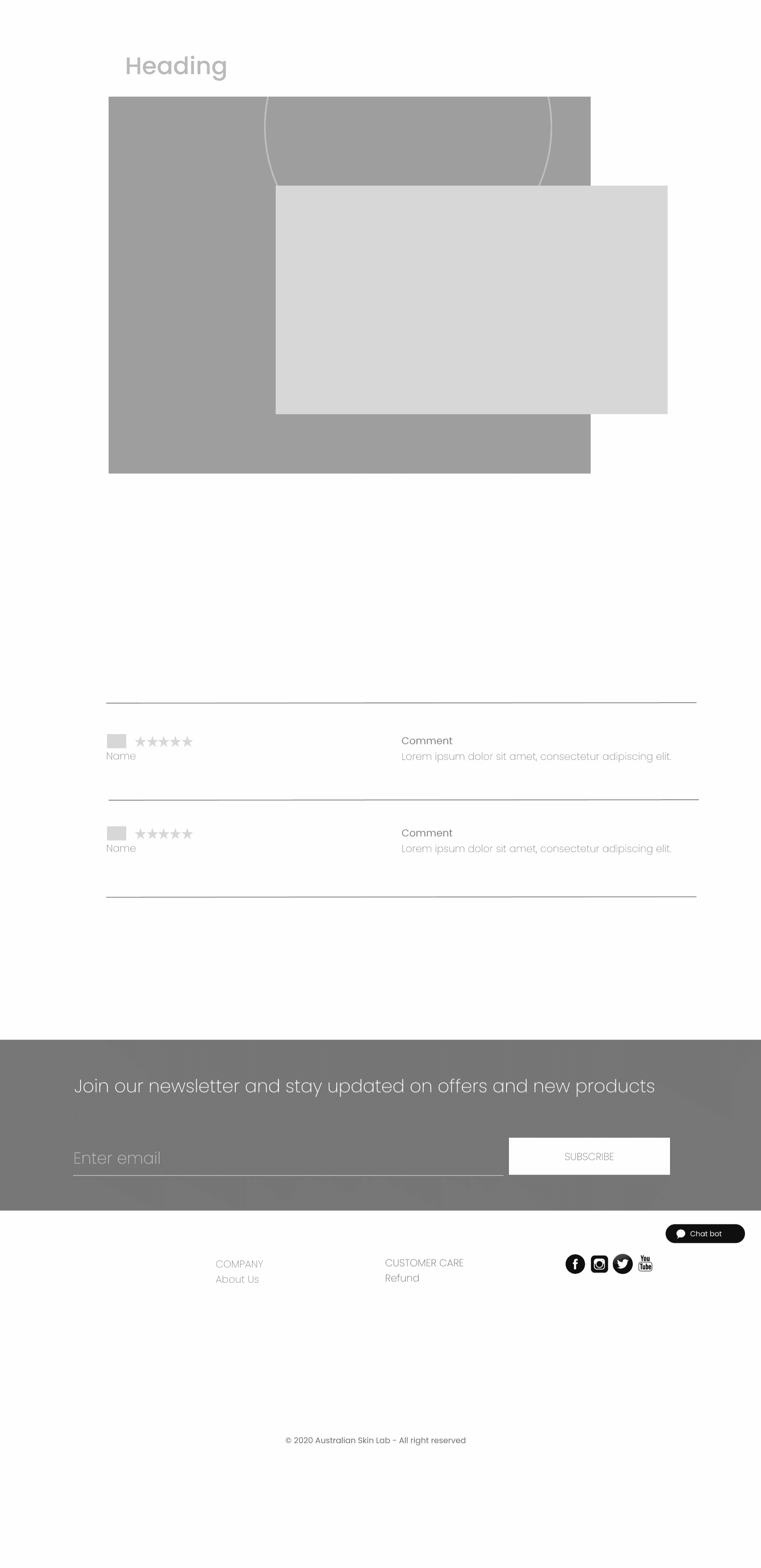 ASL lo-fi wireframe — newsletter & footer