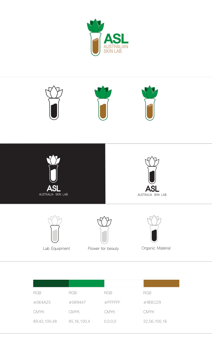 Australian Skin Lab logo design process — exploration sketches and refined wordmark variations