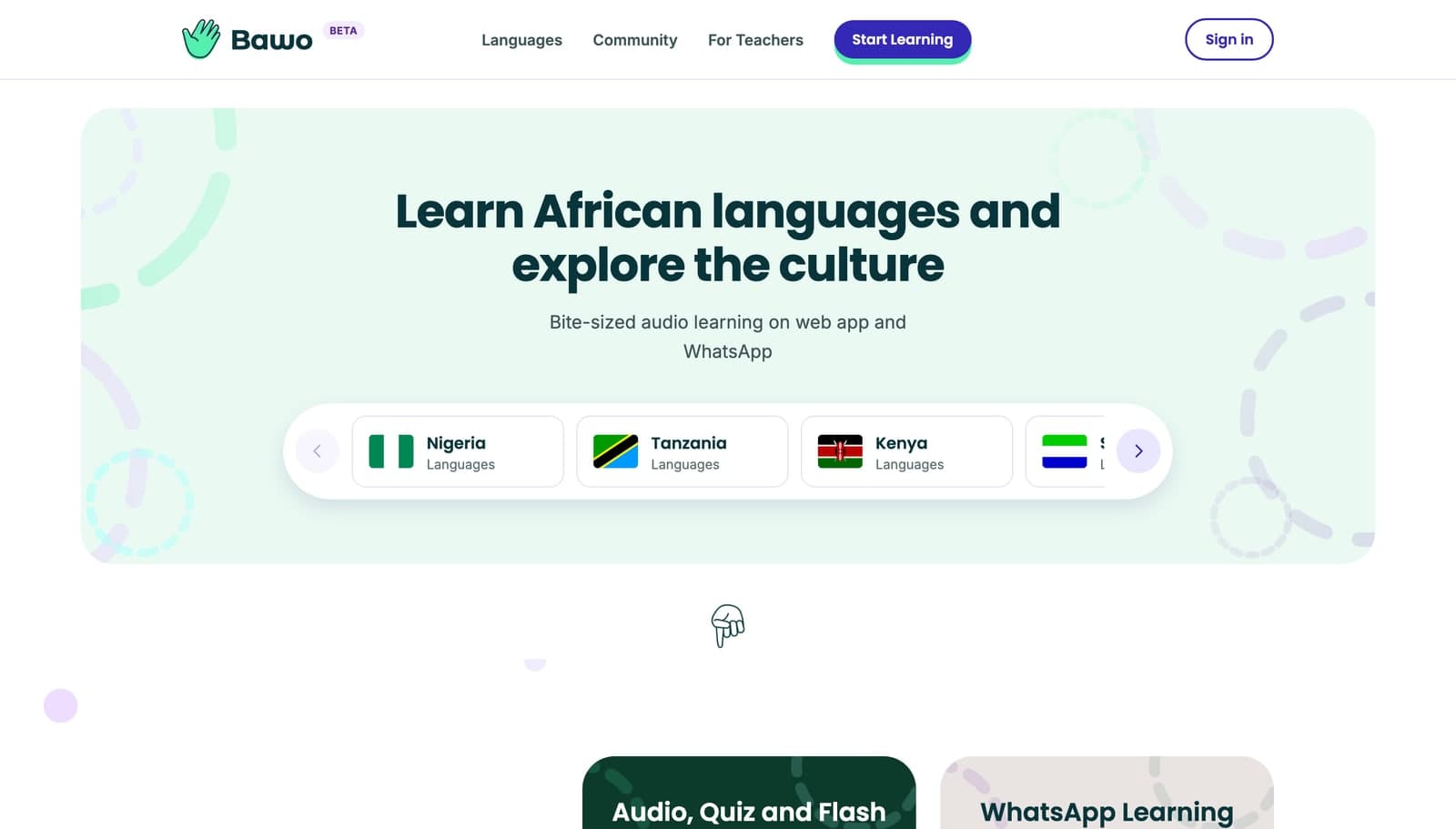 Bawo Africa home page — learn African languages and explore the culture