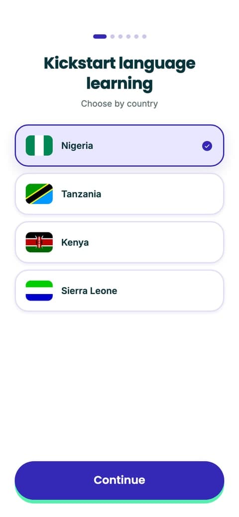 Bawo Africa onboarding wizard, step one: choosing a country to start from