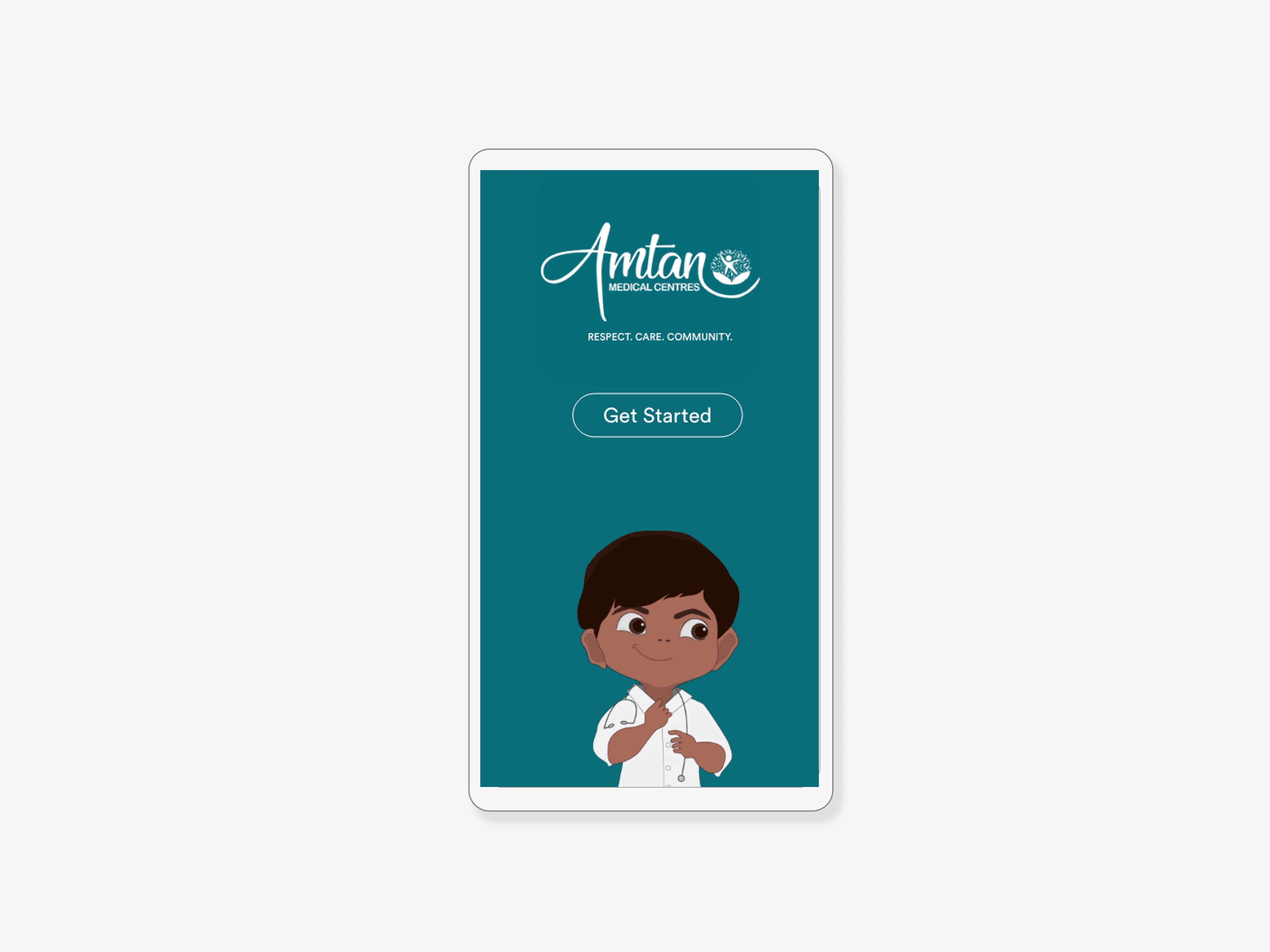 Dr Amtan mobile app — welcome screen preview